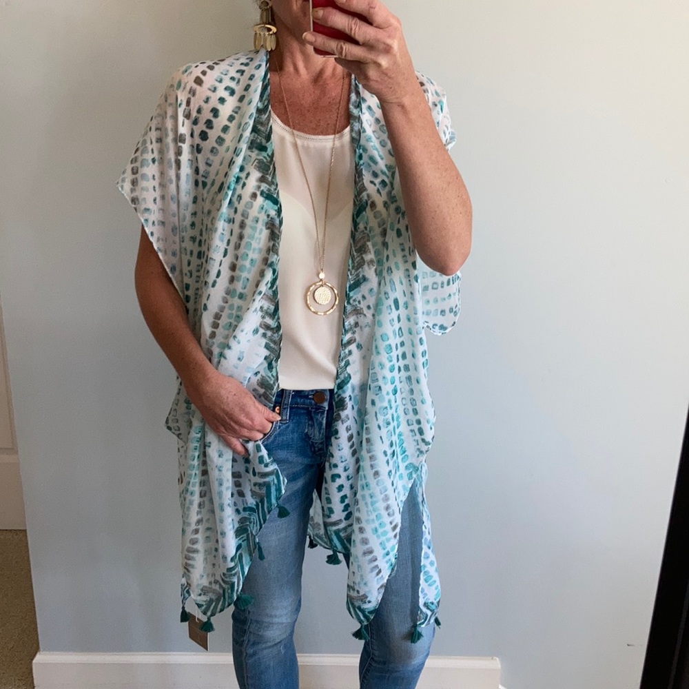 Teal Green Print Boho Kimono